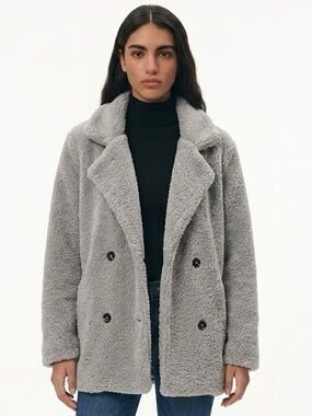 UNBRANDED | Cozy Gray Double-Breasted Women's Teddy Jacket Women’s Size Medium